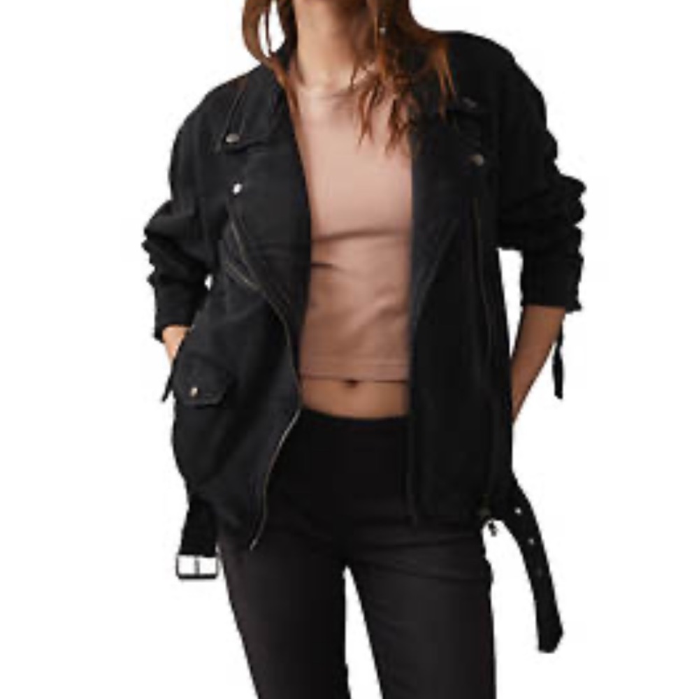Free People Black Oversized Moto Jacket - Picture 2 of 6